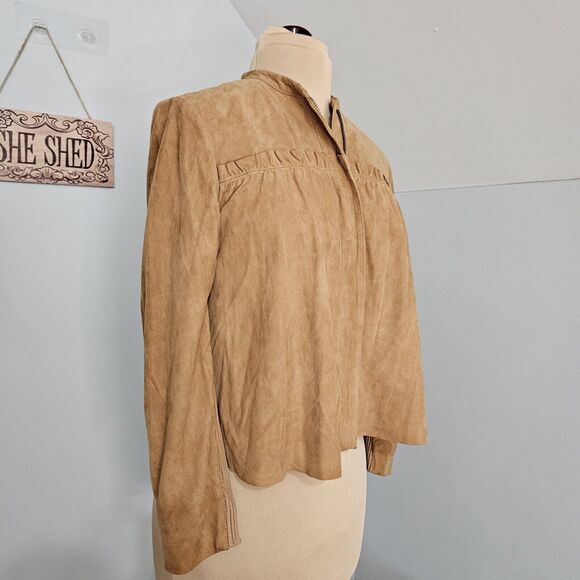 Juicy Couture Leather Knit Jacket Womens Medium Tan Camel Y2K Vintage Western - Picture 7 of 15